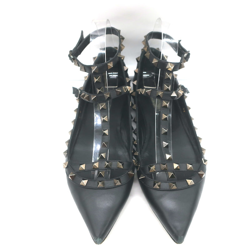 Valentino Noir Rockstud Caged Ballet Flats Black Leather Size 39