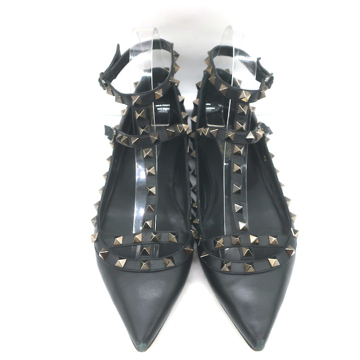 Valentino Noir Rockstud Caged Ballet Flats Black Leather Size 39