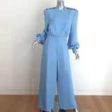 Andrew Gn Embellished Wide-Leg Belted Jumpsuit Sky Blue Crepe Size 40