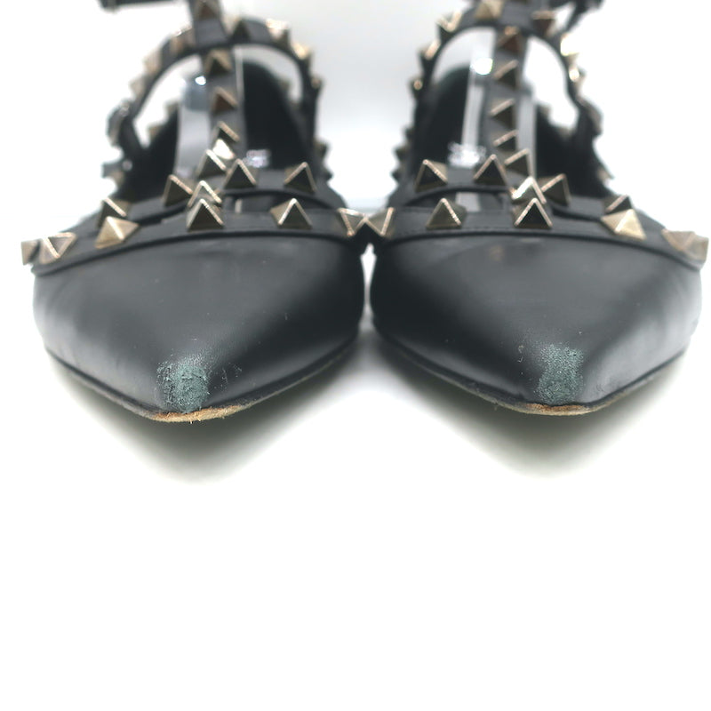 Valentino Noir Rockstud Caged Ballet Flats Black Leather Size 39