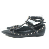 Valentino Noir Rockstud Caged Ballet Flats Black Leather Size 39