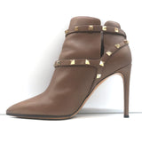 Valentino Rockstud double-strap ankle boots in brown leather, pre-owned, authentic designer luxury