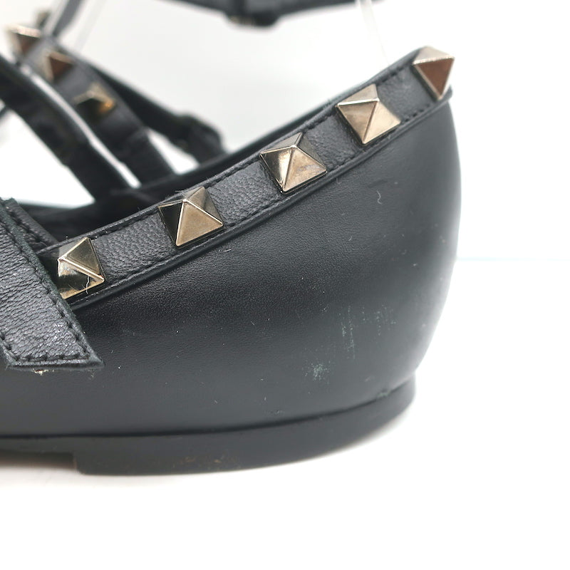 Valentino Noir Rockstud Caged Ballet Flats Black Leather Size 39