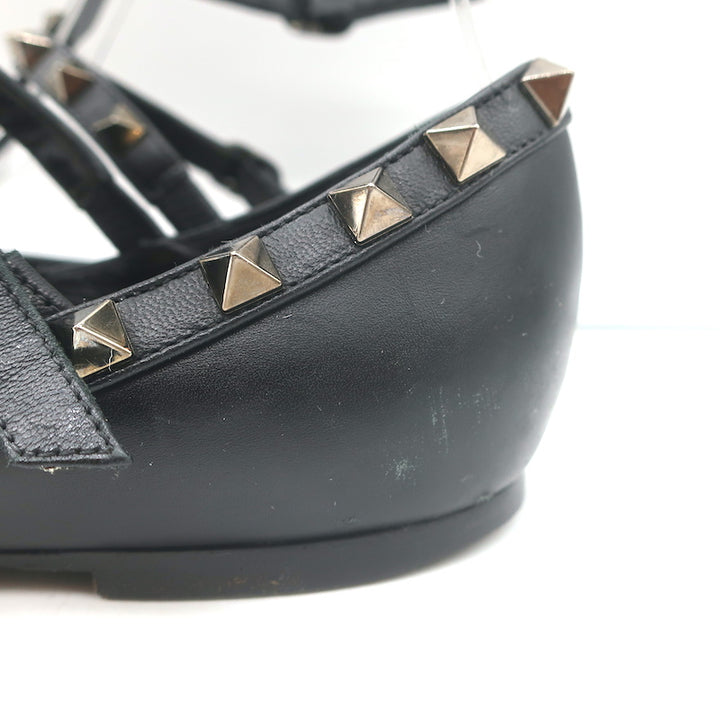 Valentino Noir Rockstud Caged Ballet Flats Black Leather Size 39