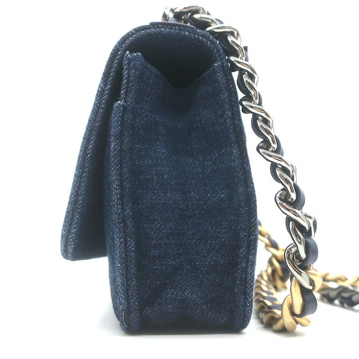 Chanel 19 Quilted Denim Wallet on Chain Indigo Small Crossbody Bag
