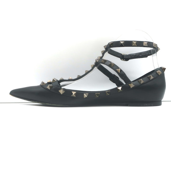 Valentino Noir Rockstud Caged Ballet Flats Black Leather Size 39