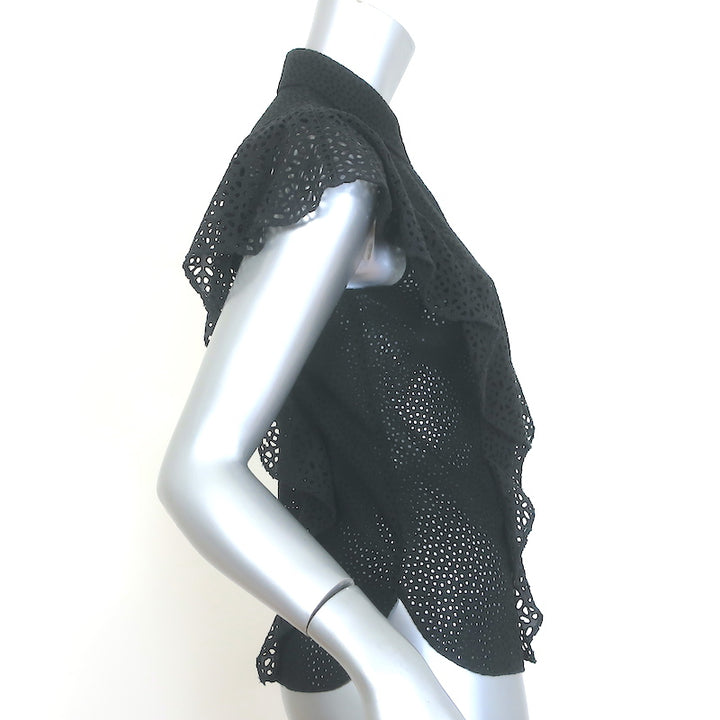 Theory Nova Eyelet-Embroidered Ruffle Top Black Size Small Button-Up Blouse