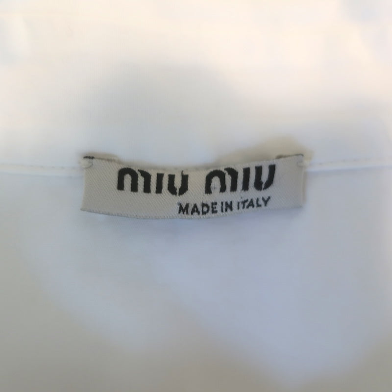 Miu Miu Gathered-Yoke Button Down Shirt White Cotton Poplin Size 44