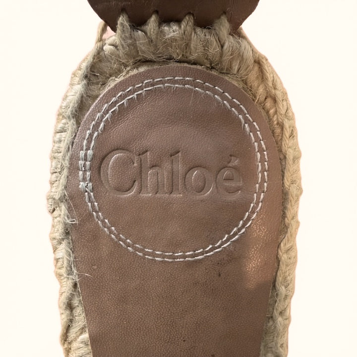 Chloe Lauren Platform Espadrille Wedge Sandals Rust Scalloped Leather Size 37