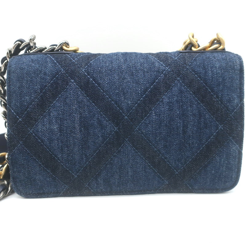 Chanel 19 Quilted Denim Wallet on Chain Indigo Small Crossbody Bag