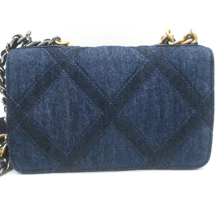 Chanel 19 Quilted Denim Wallet on Chain Indigo Small Crossbody Bag