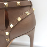 Valentino Rockstud double-strap ankle boots, brown leather, pre-owned with authentic designer hardware