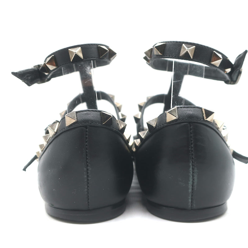 Valentino Noir Rockstud Caged Ballet Flats Black Leather Size 39