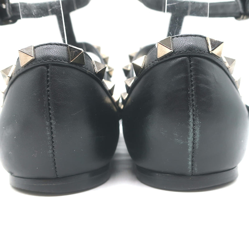 Valentino Noir Rockstud Caged Ballet Flats Black Leather Size 39