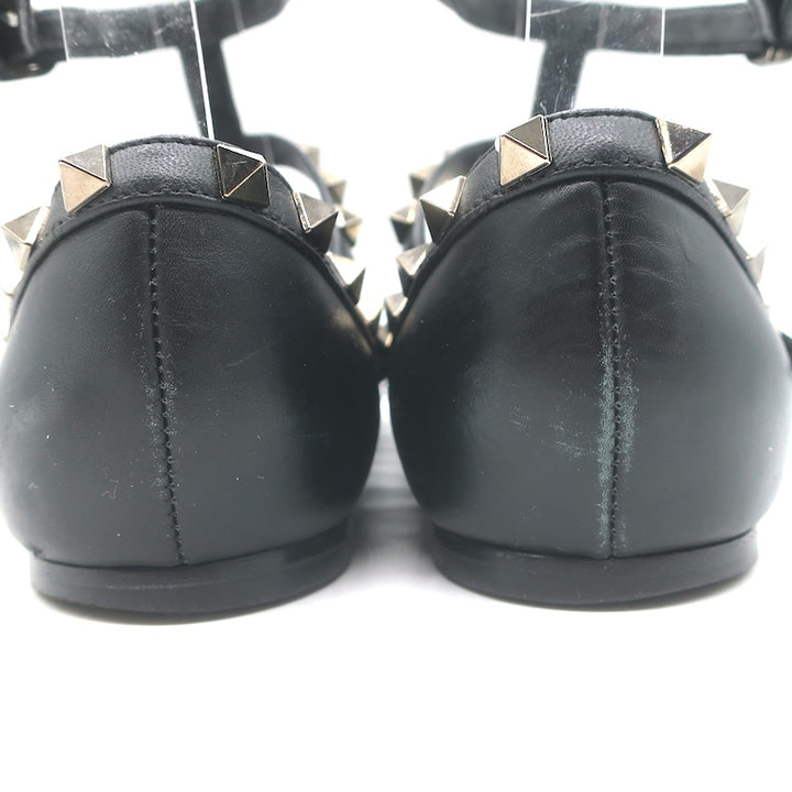 Valentino Noir Rockstud Caged Ballet Flats Black Leather Size 39