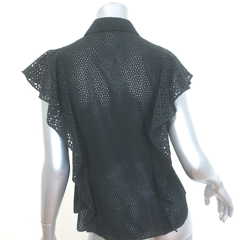 Theory Nova Eyelet-Embroidered Ruffle Top Black Size Small Button-Up Blouse