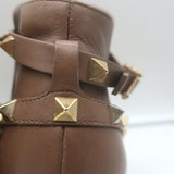 Valentino Rockstud double-strap ankle boots in brown leather, pre-owned authentic designer condition