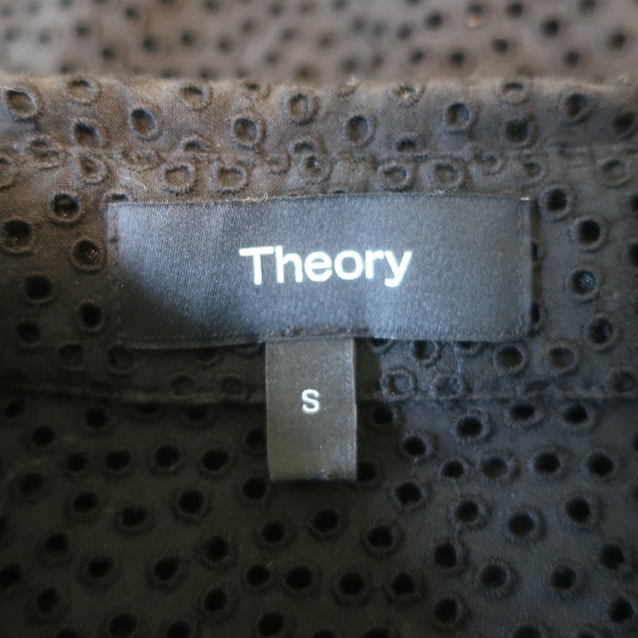 Theory Nova Eyelet-Embroidered Ruffle Top Black Size Small Button-Up Blouse