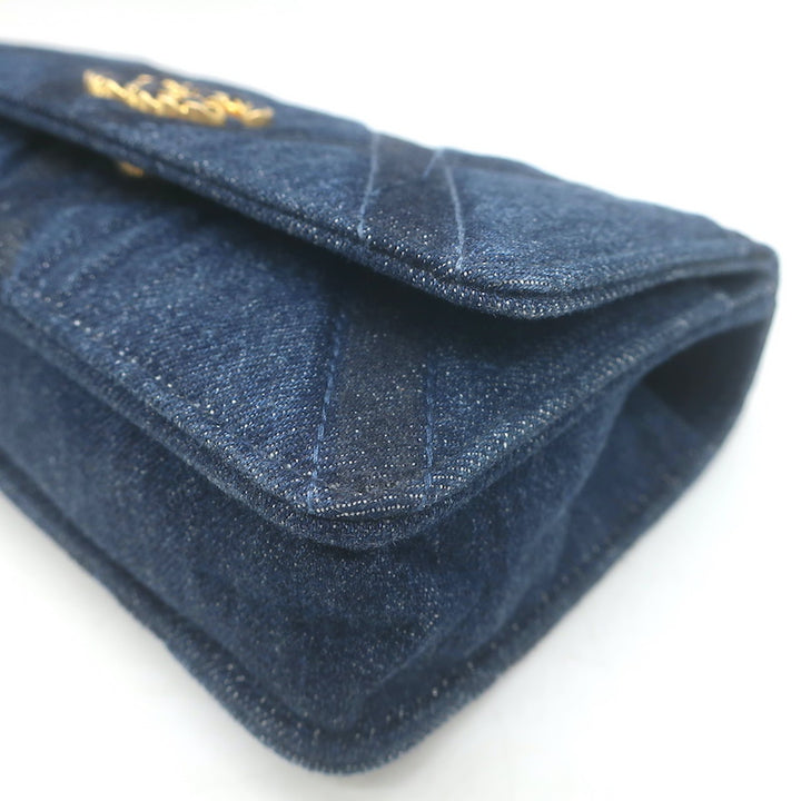 Chanel 19 Quilted Denim Wallet on Chain Indigo Small Crossbody Bag