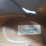 Valentino Rockstud double-strap ankle boots in brown leather, pre-owned with authentic hardware, luxury craftsmanship.