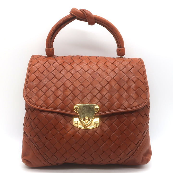 Vintage Bottega Veneta Intrecciato Top Handle Turn Lock Bag Brown Crossbody
