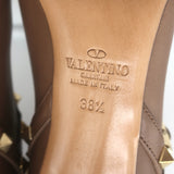 Authentic Valentino Rockstud double-strap ankle boots in brown leather, pre-owned with tasteful wear