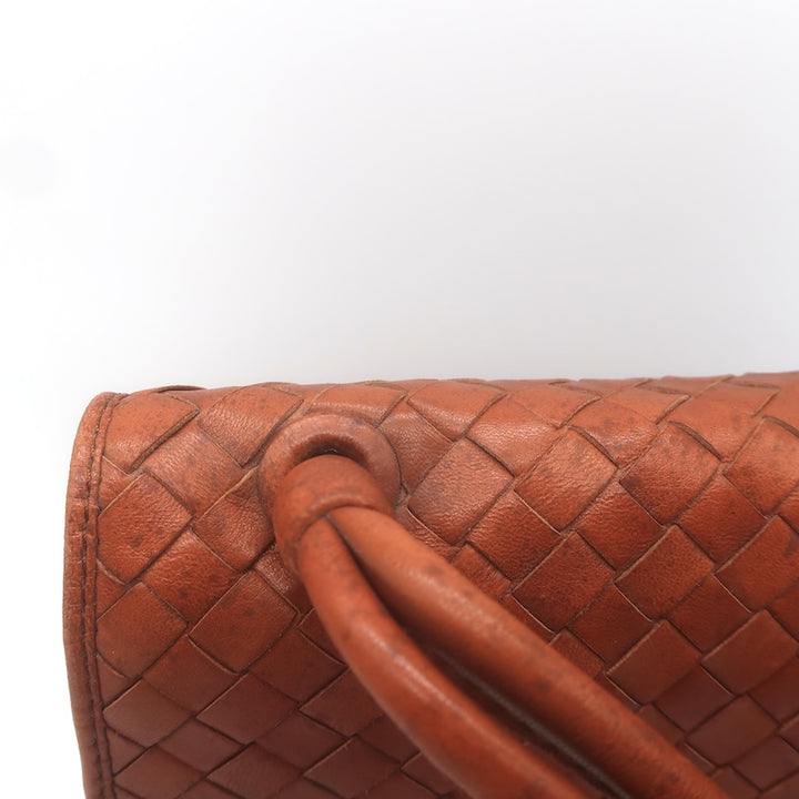 Vintage Bottega Veneta Intrecciato Top Handle Turn Lock Bag Brown Crossbody