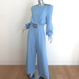 Andrew Gn Embellished Wide-Leg Belted Jumpsuit Sky Blue Crepe Size 40