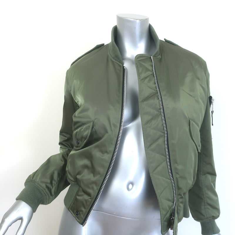 SAM. Jenny Raccoon Fur-Collar Bomber Jacket Olive Size Small