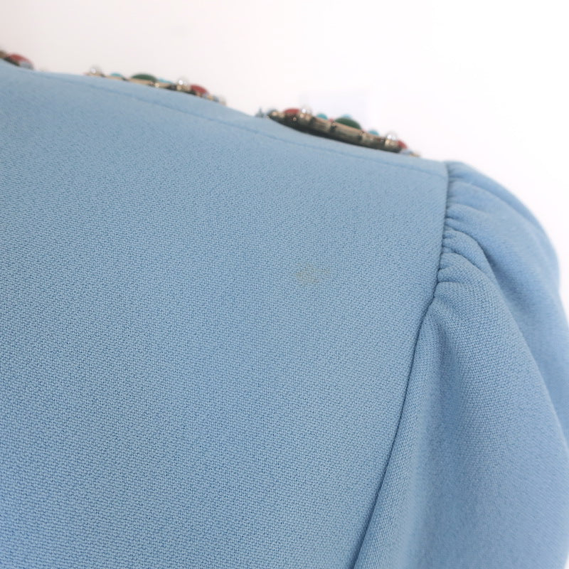Andrew Gn Embellished Wide-Leg Belted Jumpsuit Sky Blue Crepe Size 40