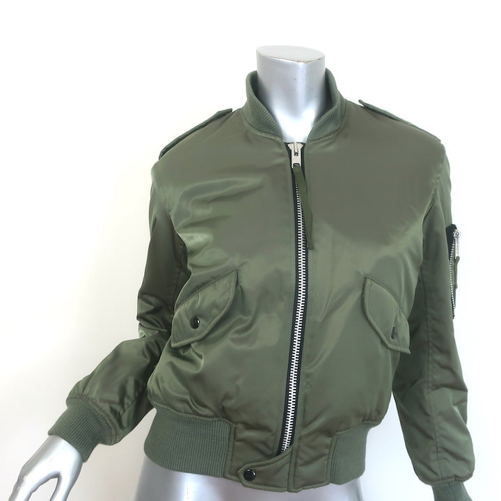 SAM. Jenny Raccoon Fur-Collar Bomber Jacket Olive Size Small