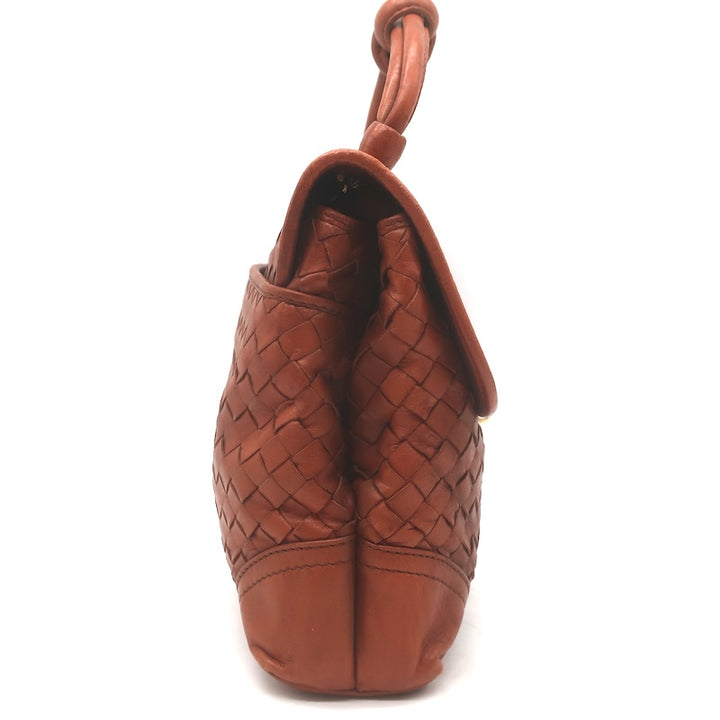 Vintage Bottega Veneta Intrecciato Top Handle Turn Lock Bag Brown Crossbody