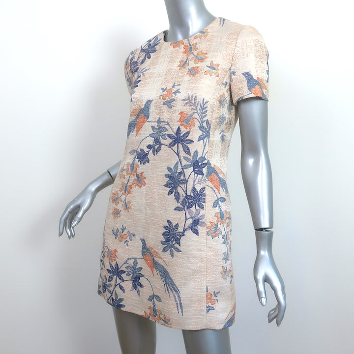 Tory Burch Short Sleeve Mini Shift Dress Beige Floral Bird Print Size 4