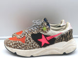 Golden Goose Zoo Puzzle running sneakers in printed calf hair, multi-color — pre-owned, gently worn luxury pair.
