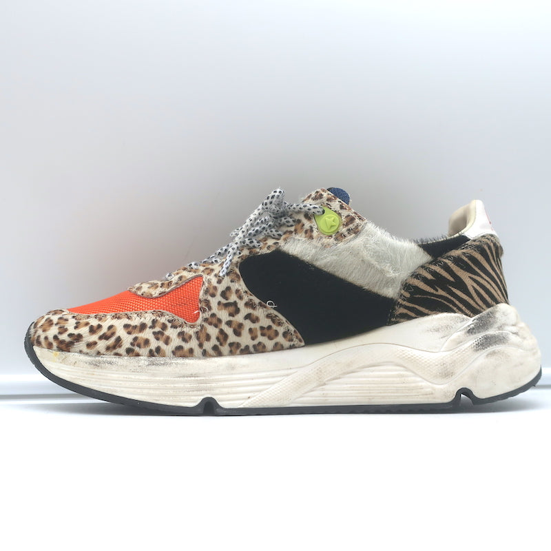 Golden Goose Zoo Puzzle running sole sneakers in printed calf hair, multi-color — pre-owned authentic luxury