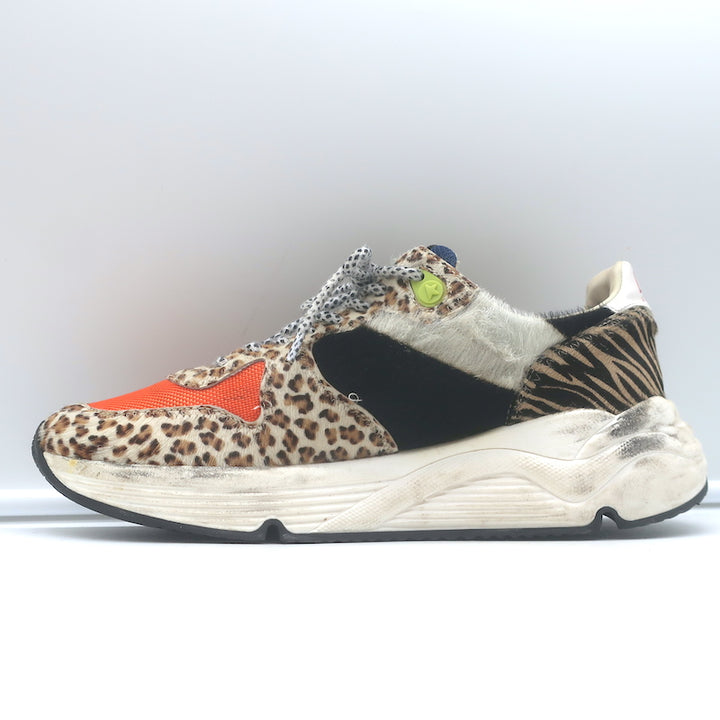 Golden Goose Zoo Puzzle running sole sneakers in printed calf hair, multi-color — pre-owned authentic luxury