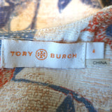 Tory Burch Short Sleeve Mini Shift Dress Beige Floral Bird Print Size 4