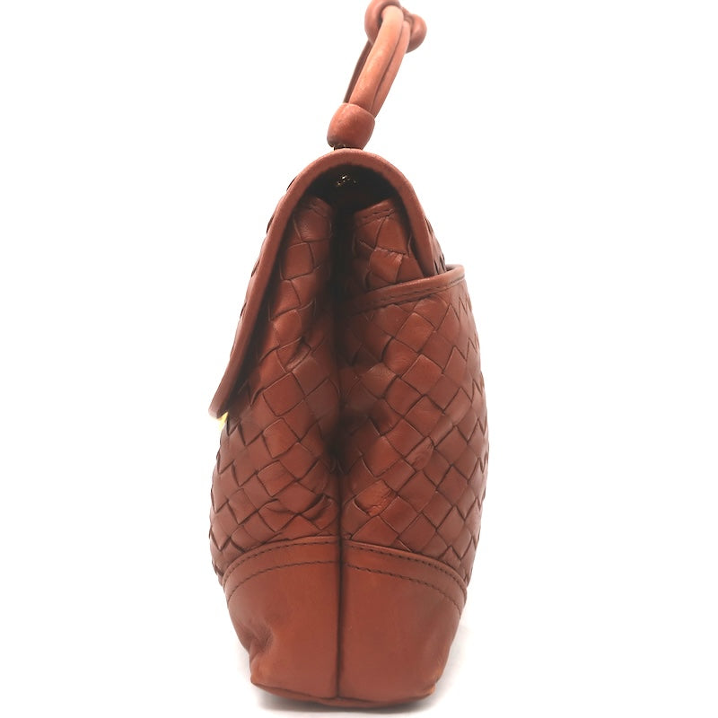 Vintage Bottega Veneta Intrecciato Top Handle Turn Lock Bag Brown Crossbody