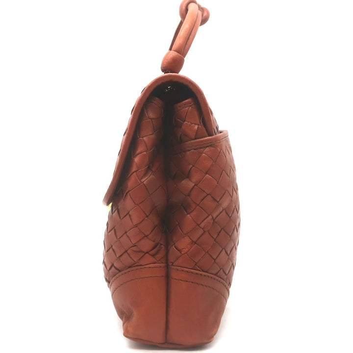 Vintage Bottega Veneta Intrecciato Top Handle Turn Lock Bag Brown Crossbody
