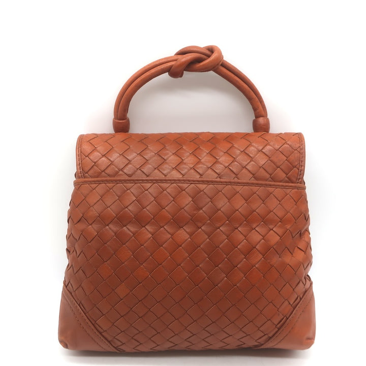 Vintage Bottega Veneta Intrecciato Top Handle Turn Lock Bag Brown Crossbody