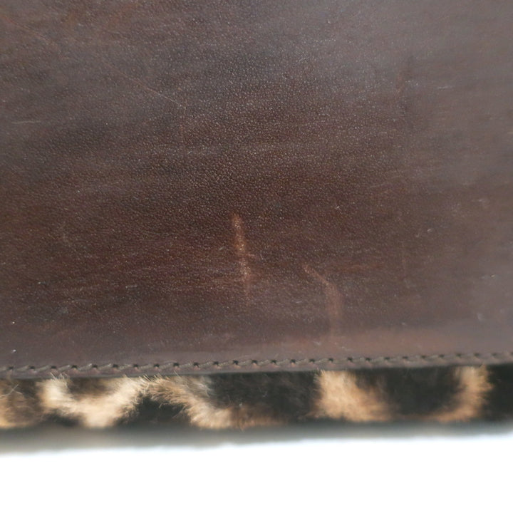Saint Laurent Leopard Print Calf Hair Shopper Tote Brown Large Shoulder Bag