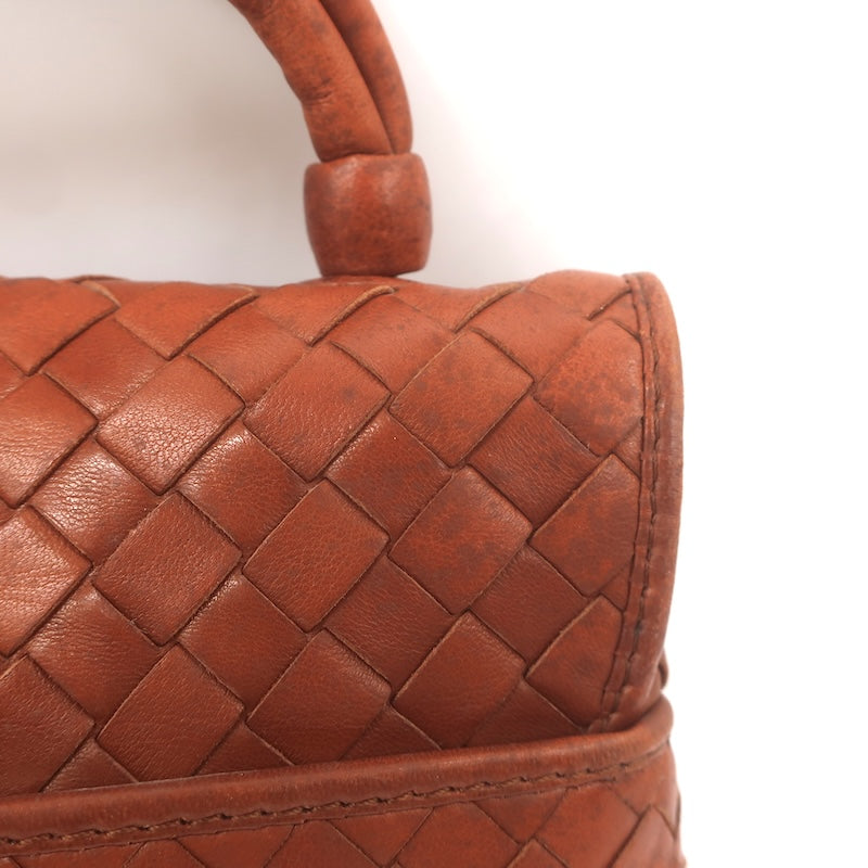 Vintage Bottega Veneta Intrecciato Top Handle Turn Lock Bag Brown Crossbody
