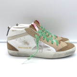 Golden Goose Mid Star Glitter Heel Tab Sneakers White & Beige Leather Size 39