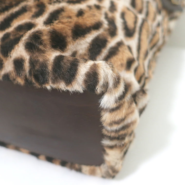 Saint Laurent Leopard Print Calf Hair Shopper Tote Brown Large Shoulder Bag