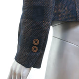 Brooks Brothers Checked Button Front Jacket Navy Linen-Blend Size 4