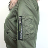 SAM. Jenny Raccoon Fur-Collar Bomber Jacket Olive Size Small