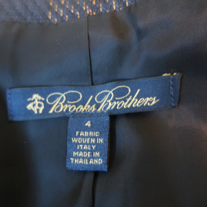 Brooks Brothers Checked Button Front Jacket Navy Linen-Blend Size 4