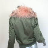 SAM. Jenny Raccoon Fur-Collar Bomber Jacket Olive Size Small
