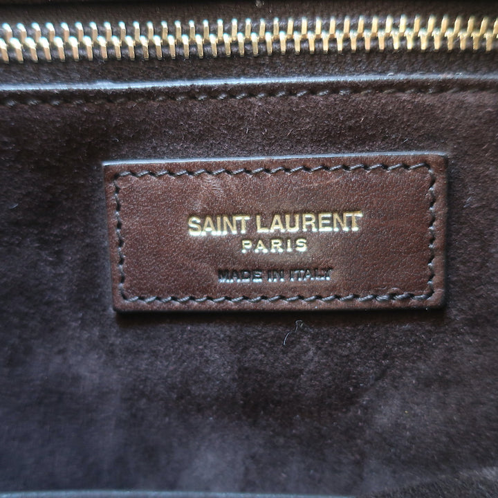 Saint Laurent Leopard Print Calf Hair Shopper Tote Brown Large Shoulder Bag