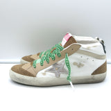 Golden Goose Mid Star Glitter Heel Tab Sneakers White & Beige Leather Size 39